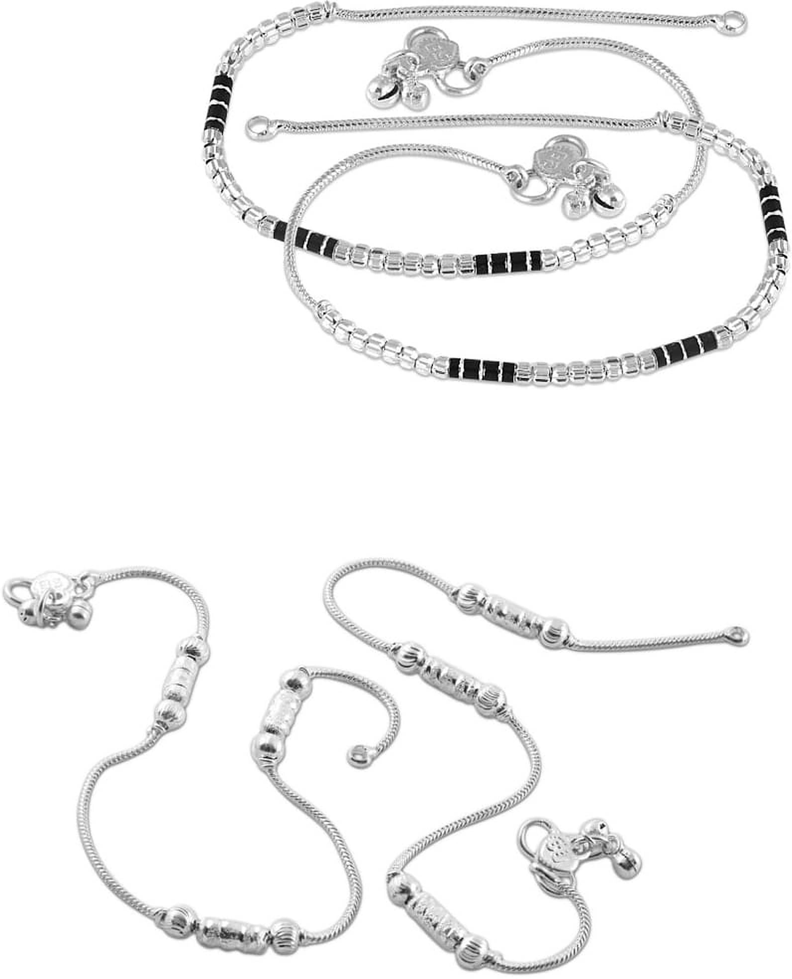     			HEER COLLECTION - Silver Anklets ( Pack of 2 )