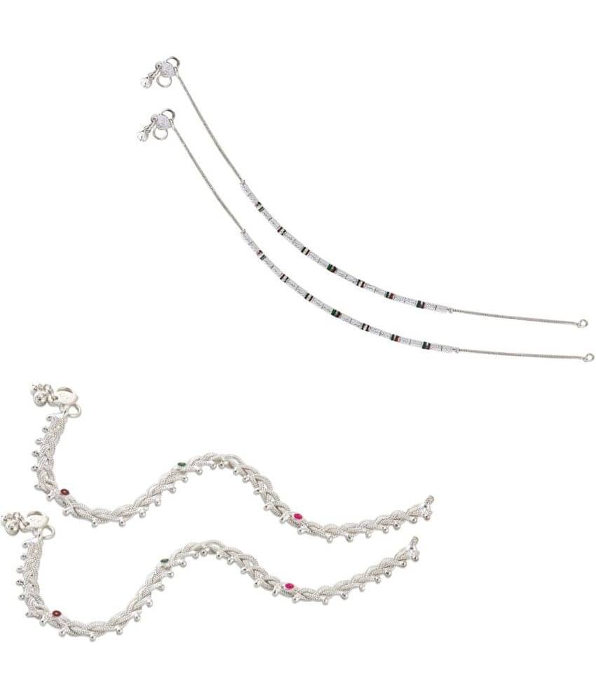 HEER COLLECTION - Silver Anklets ( Pack of 2 ) HEER COLLECTION - Silver Anklets ( Pack of 2 )