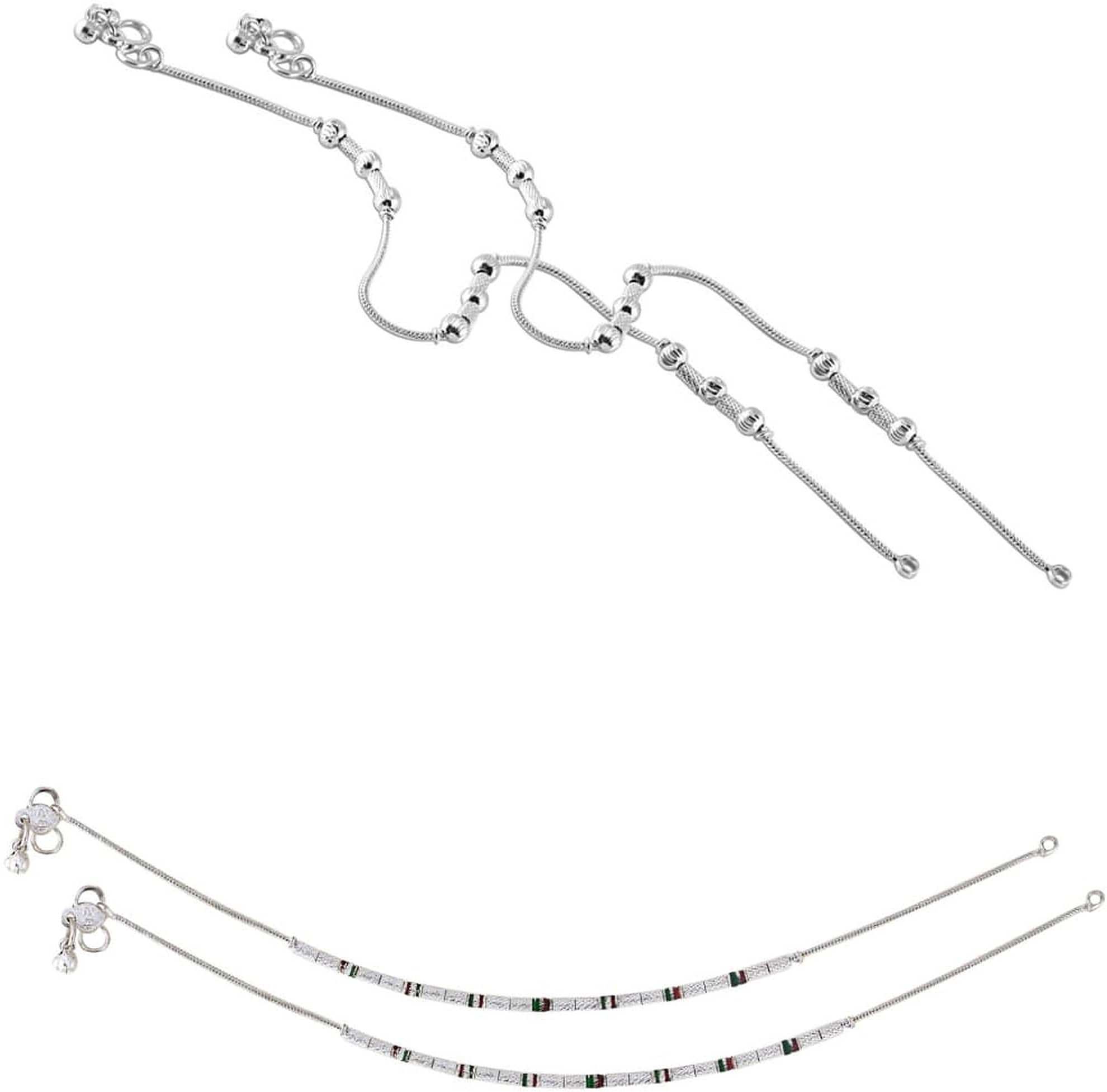 HEER COLLECTION - Silver Anklets ( Pack of 2 ) - Anklets | Buy online on ZillyBuy
