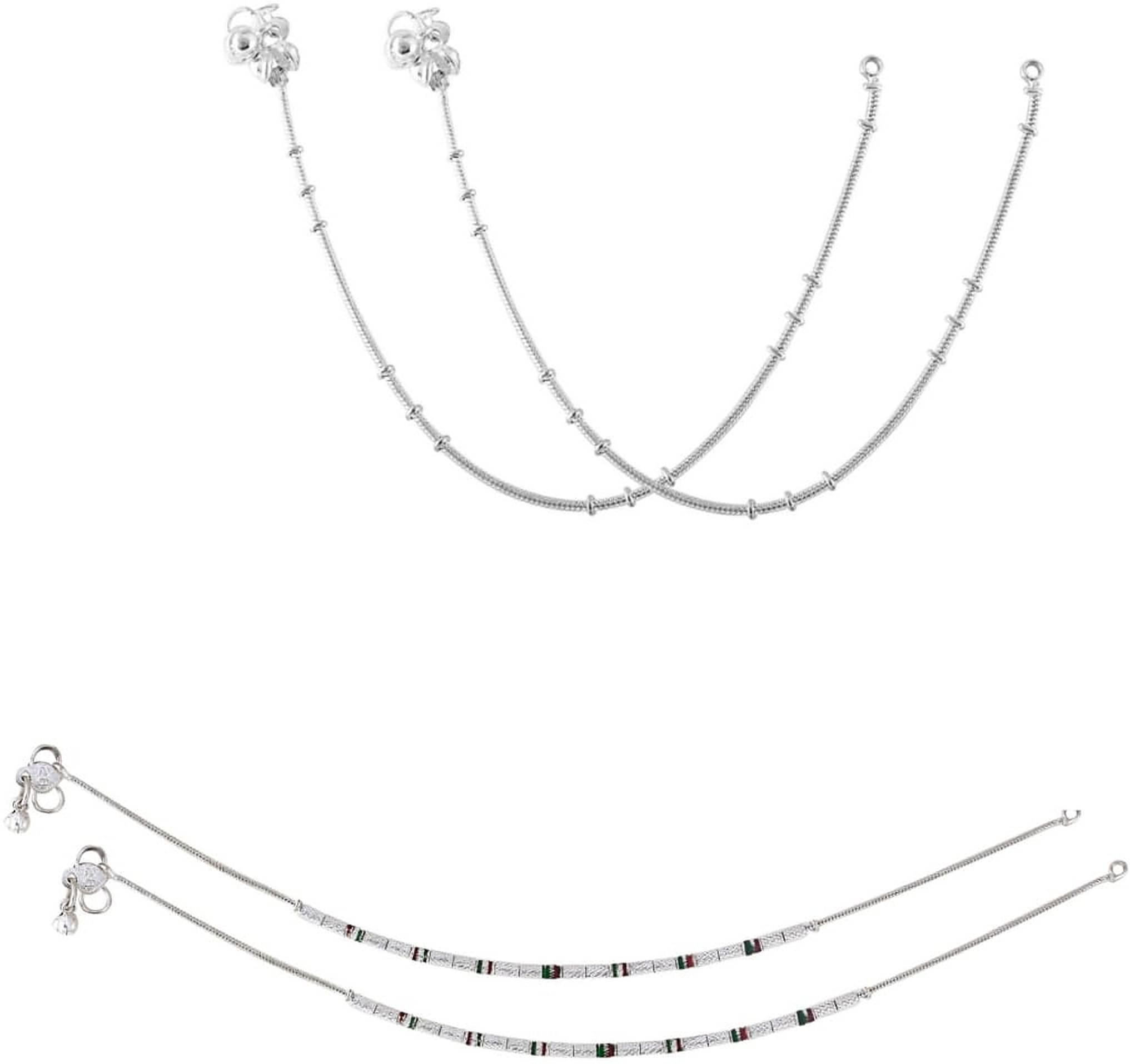 HEER COLLECTION - Silver Anklets ( Pack of 2 ) HEER COLLECTION - Silver Anklets ( Pack of 2 )