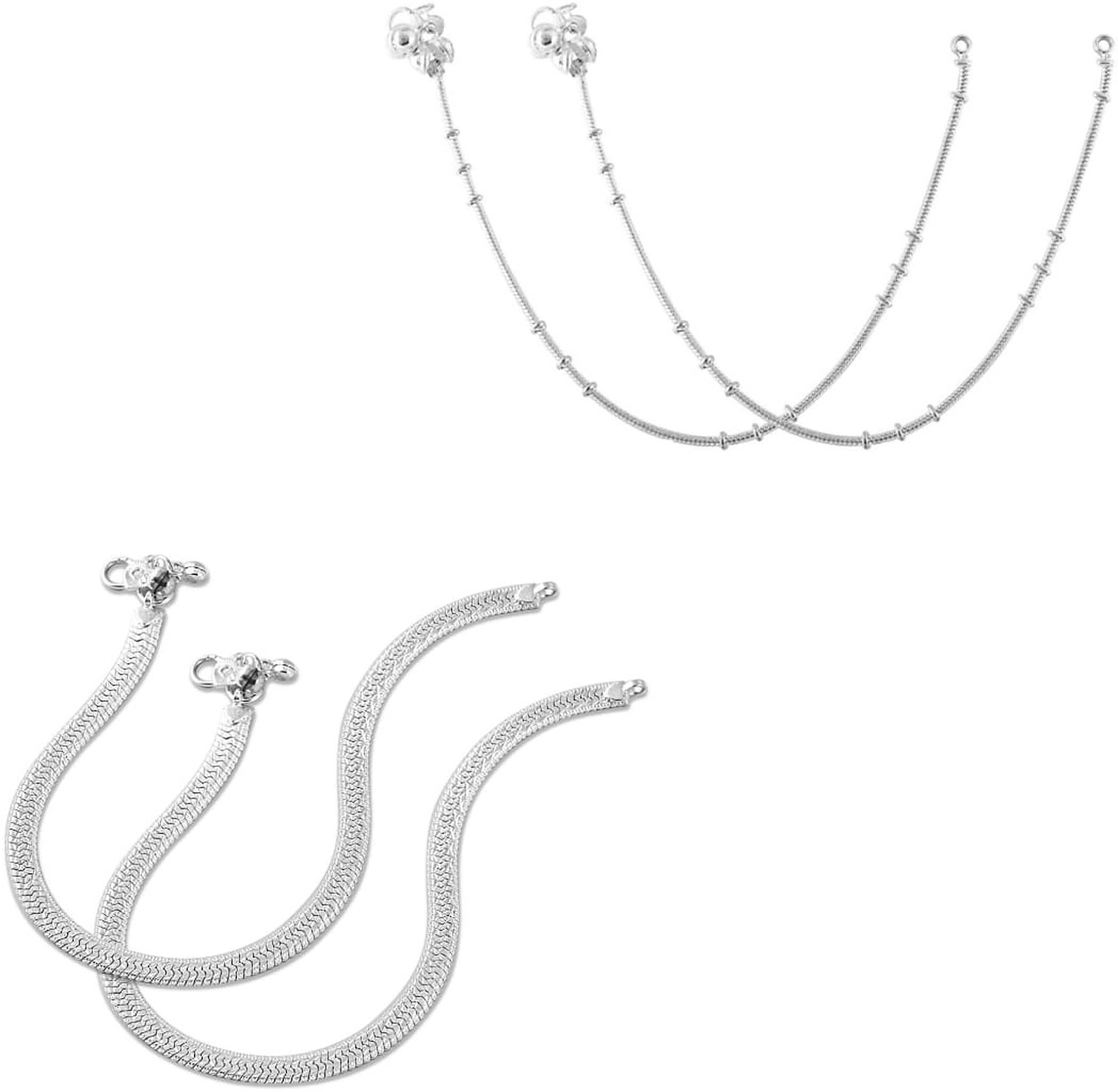 HEER COLLECTION - Silver Anklets ( Pack of 2 ) - Anklets | Buy online on ZillyBuy