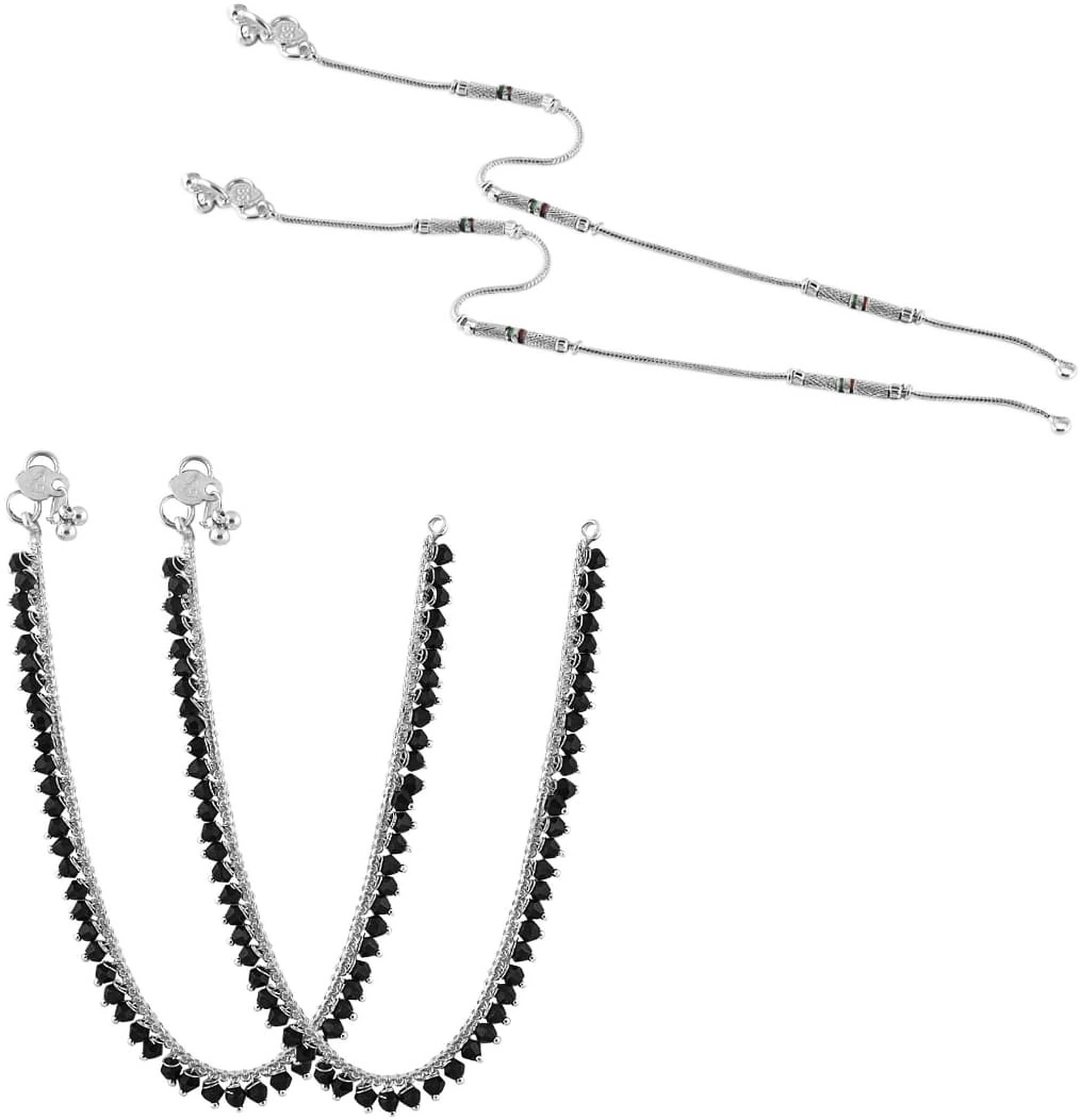 HEER COLLECTION - Silver Anklets ( Pack of 2 ) - Anklets | Buy online on ZillyBuy