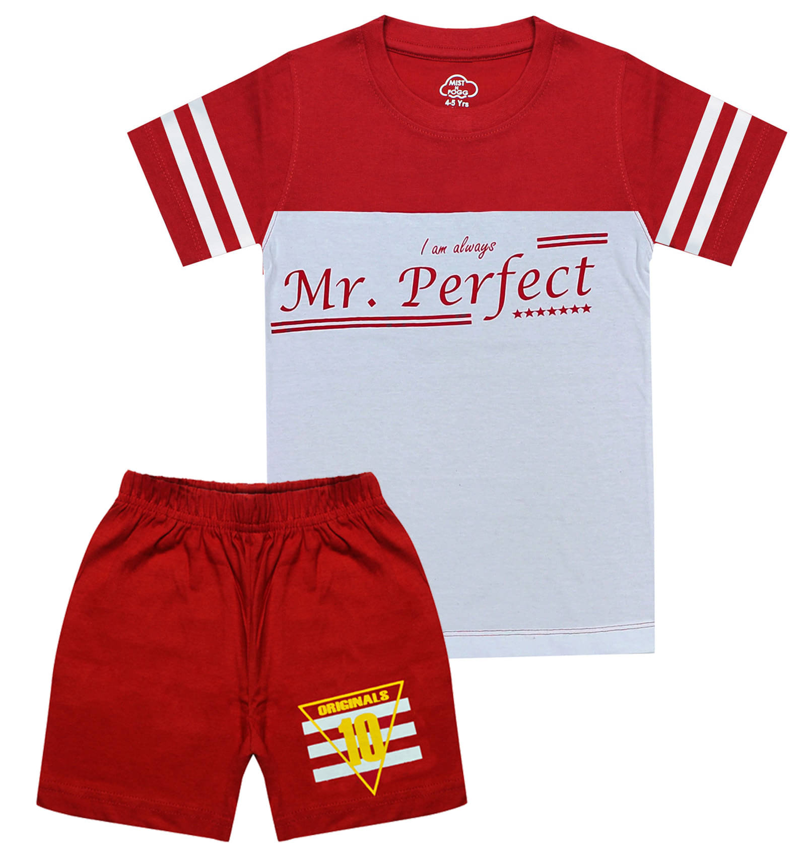 MIST N FOGG Pack of 1 Boys Cotton Blend T-Shirt & Shorts Set ( Red ) MIST N FOGG Pack of 1 Boys Cotton Blend T-Shirt & Shorts Set ( Red )