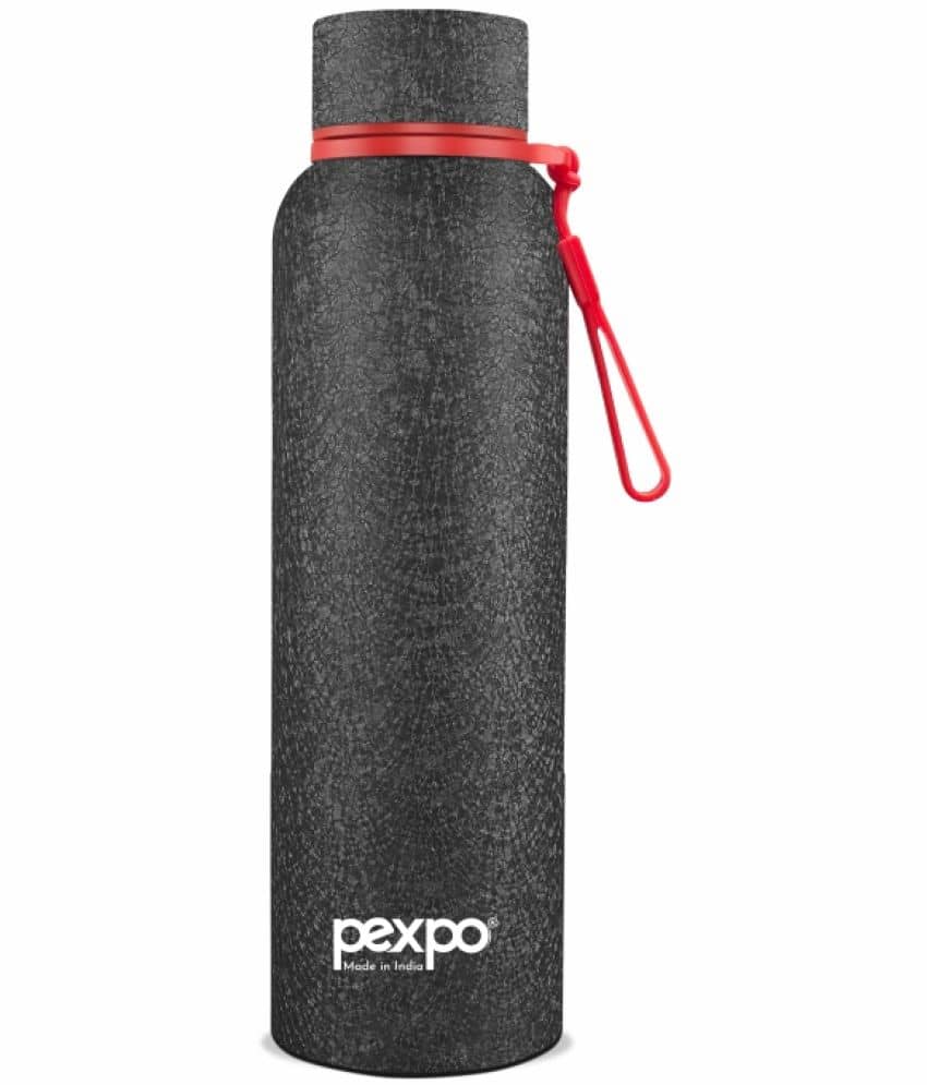 Pexpo 700ml 24 Hrs Hot and Cold Flask, Bravo Vacuum insulated Bottle (Pack of 1, Black Crocodile)