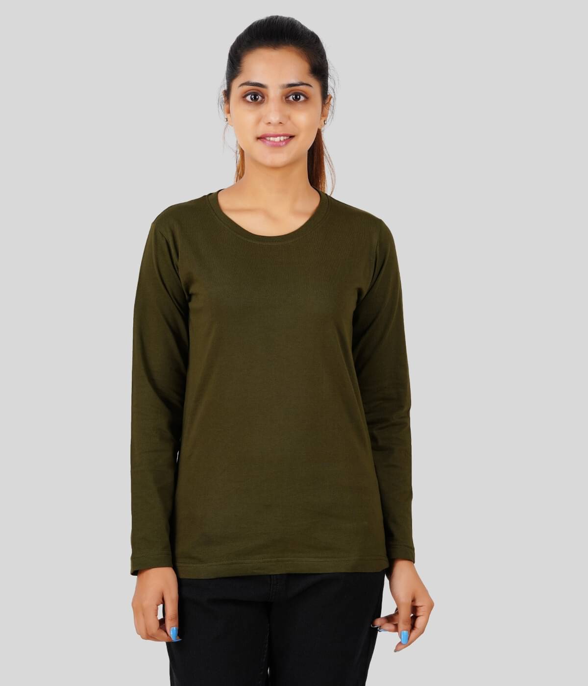     			ferocious Women Cotton Solid Regular Fit Round Neck T-Shirt ( Olive )