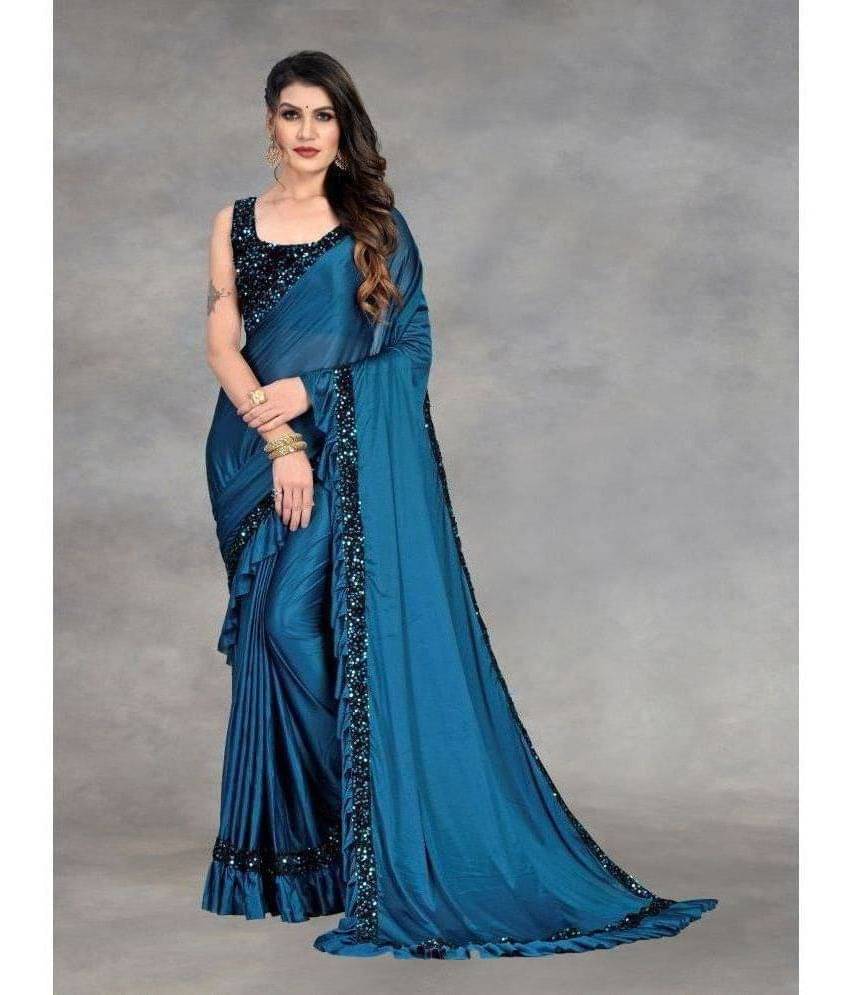     			Aika Lycra Embellished Saree With Unstitched Blouse Piece ( Teal )