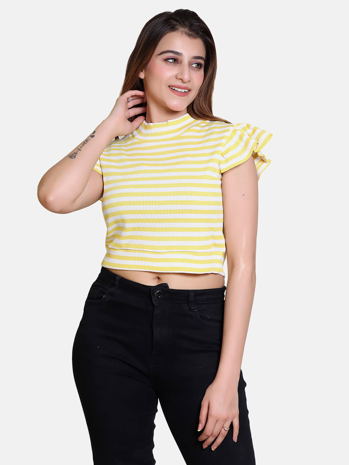 Bombay Velvet - Yellow Cotton Blend Women's Crop Top ( Pack of 1 )