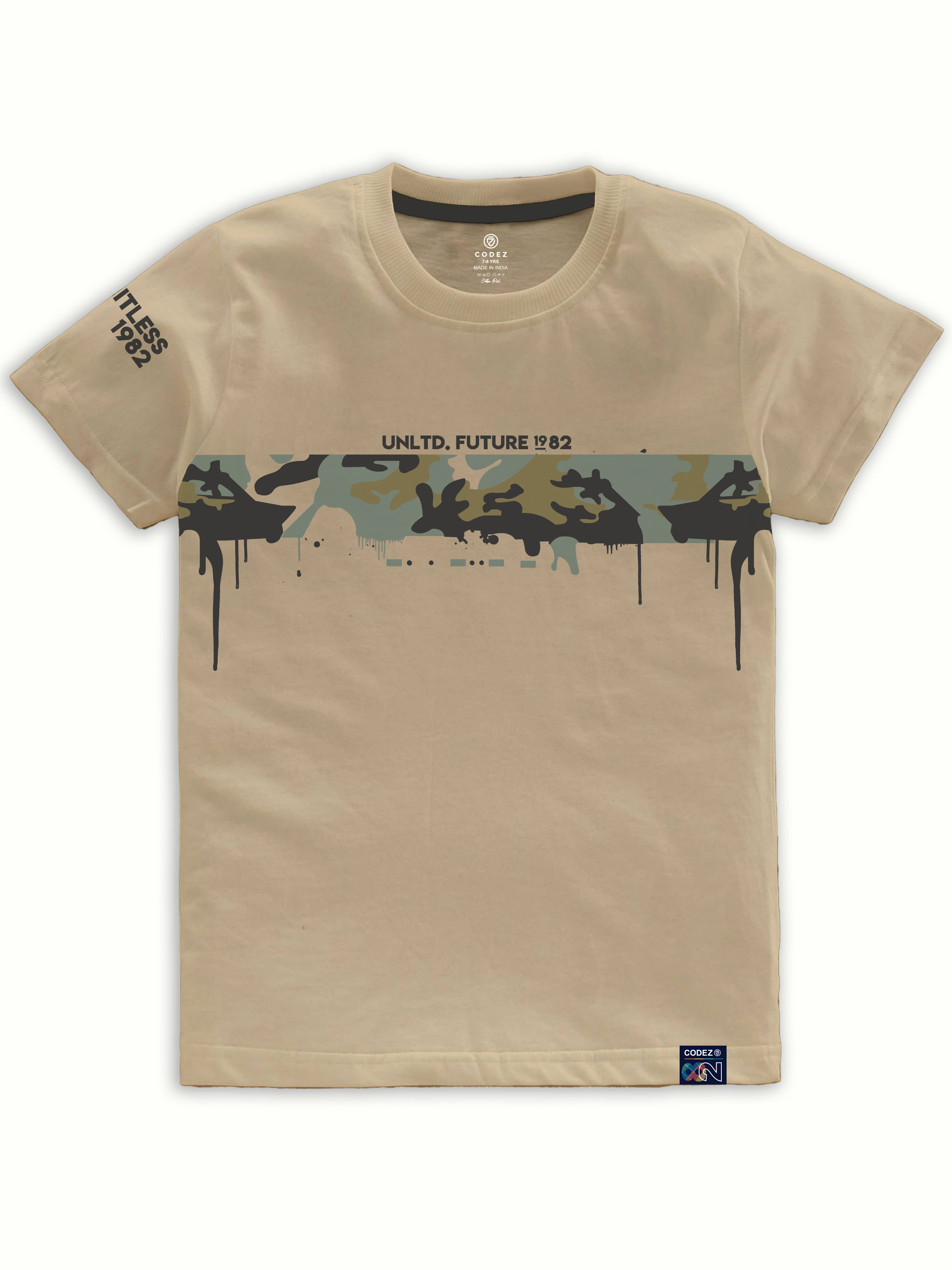 CODEZ Pack of 1 Boys Cotton Blend T-Shirt ( Khaki )