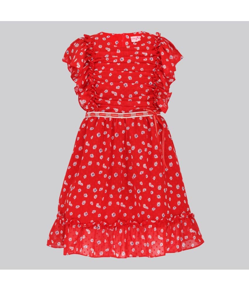Cutecumber Georgette Fit And Flare Dress For Girls ( Pack of 1 , Red )