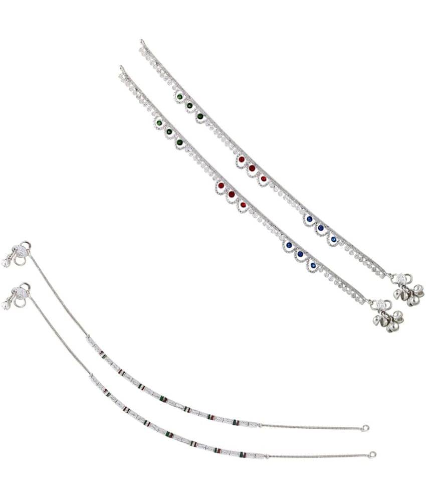 HEER COLLECTION - Silver Anklets ( Pack of 2 )     			HEER COLLECTION - Silver Anklets ( Pack of 2 )
