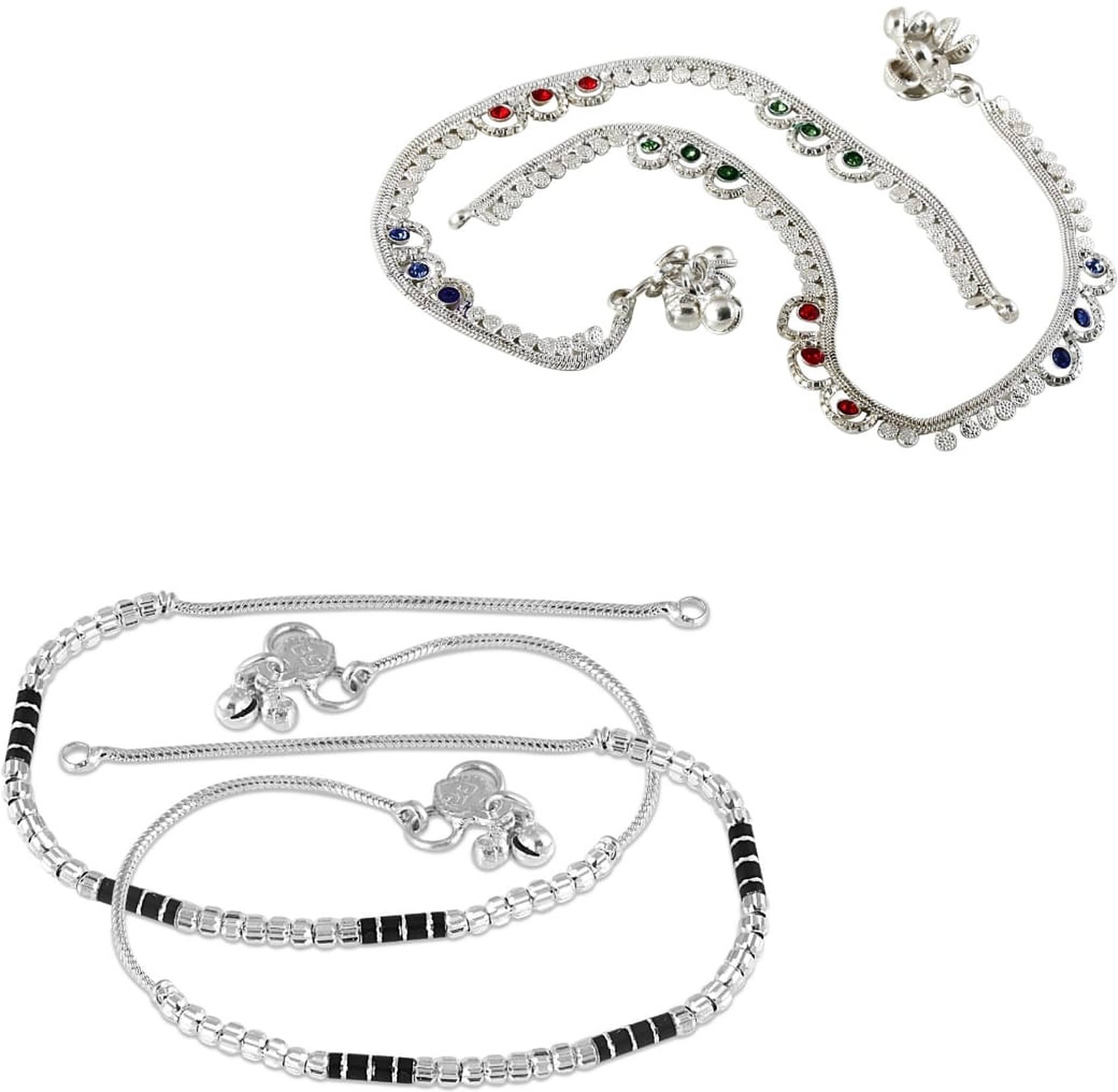     			HEER COLLECTION - Silver Anklets ( Pack of 2 )
