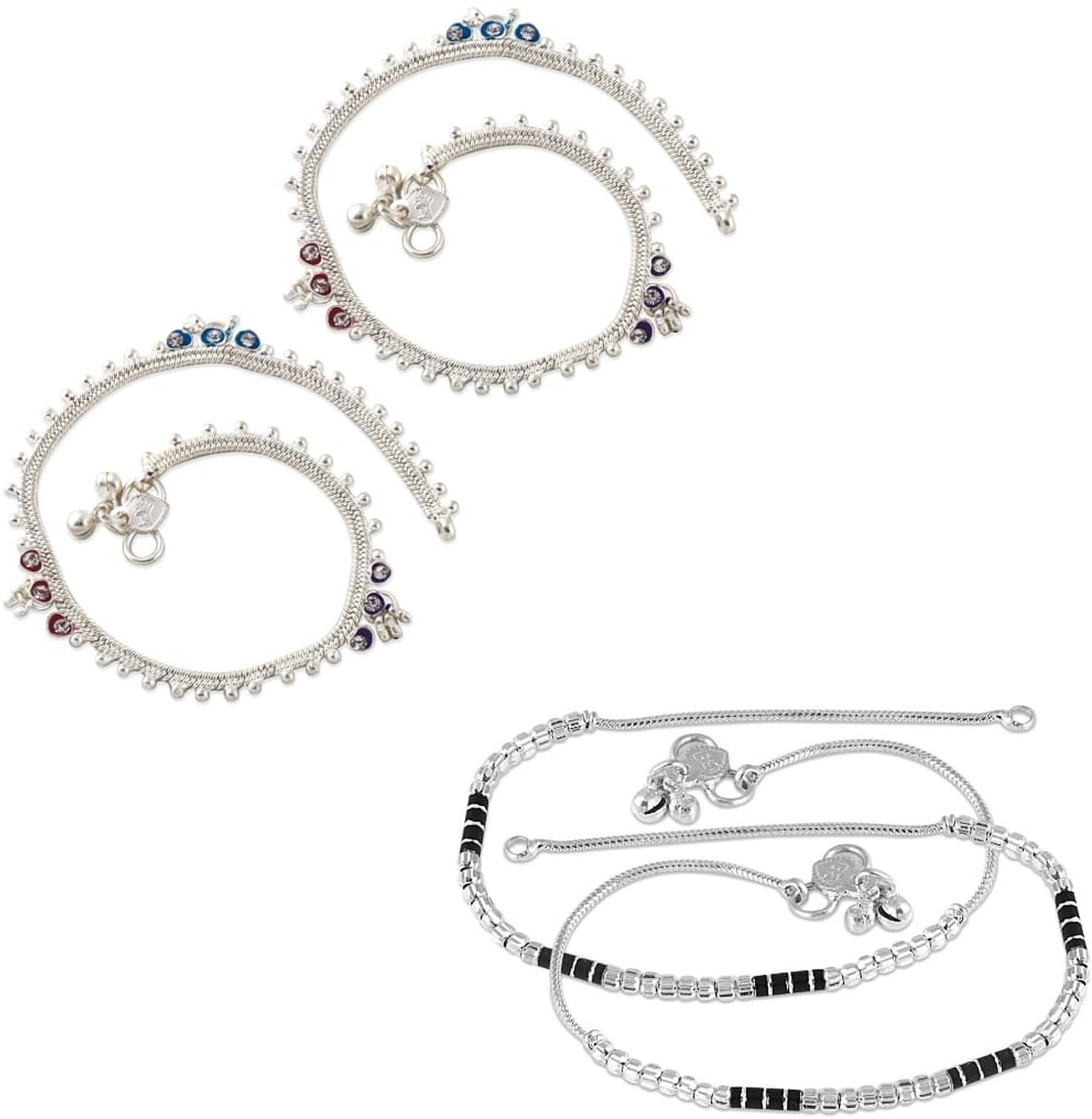 HEER COLLECTION - Silver Anklets ( Pack of 2 ) - Anklets | Buy online on ZillyBuy