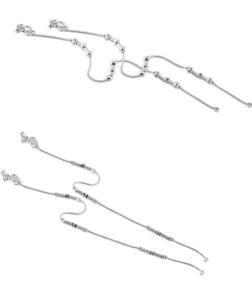 HEER COLLECTION - Silver Anklets ( Pack of 2 )     			HEER COLLECTION - Silver Anklets ( Pack of 2 )