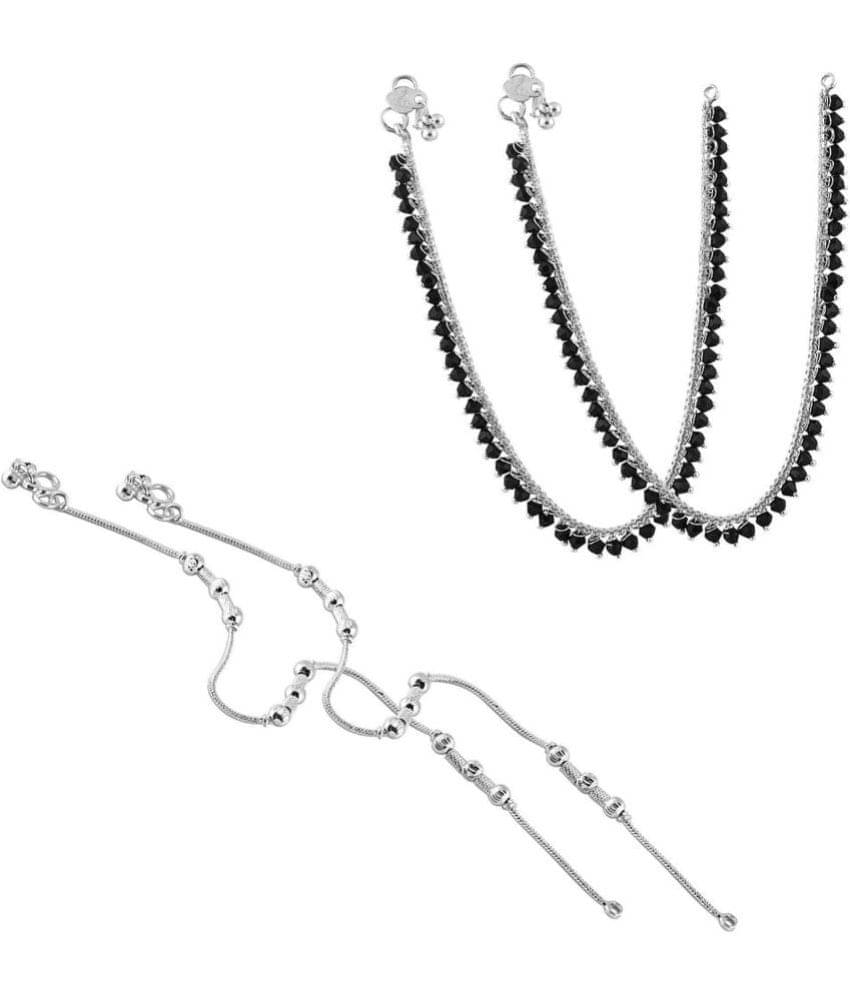 HEER COLLECTION - Silver Anklets ( Pack of 2 ) HEER COLLECTION - Silver Anklets ( Pack of 2 )