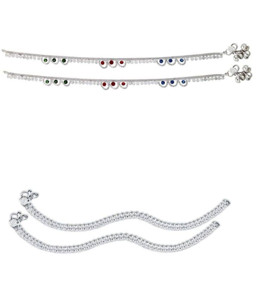 HEER COLLECTION - Silver Anklets ( Pack of 2 ) HEER COLLECTION - Silver Anklets ( Pack of 2 )