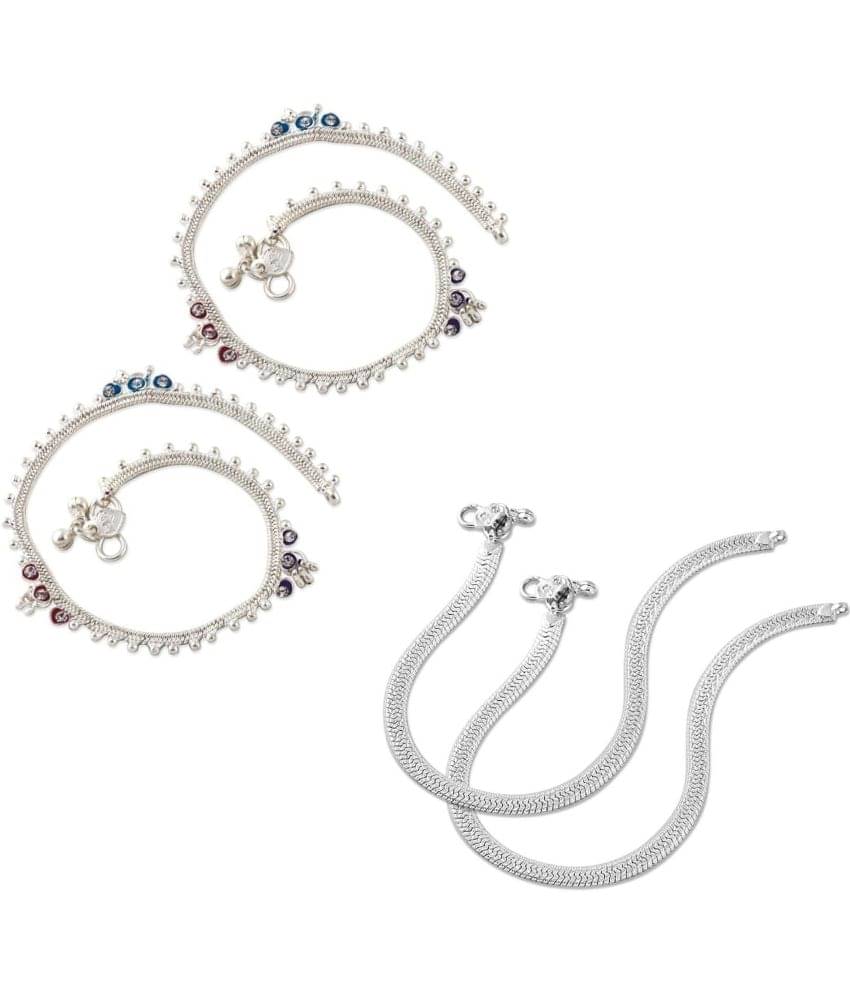 HEER COLLECTION - Silver Anklets ( Pack of 2 )     			HEER COLLECTION - Silver Anklets ( Pack of 2 )