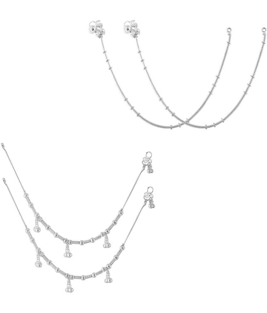     			HEER COLLECTION - Silver Anklets ( Pack of 2 )