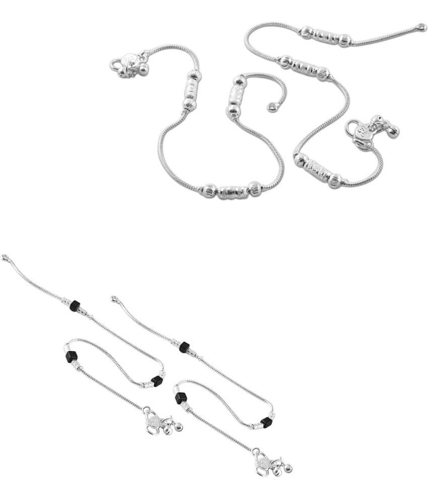 HEER COLLECTION - Silver Anklets ( Pack of 2 )     			HEER COLLECTION - Silver Anklets ( Pack of 2 )