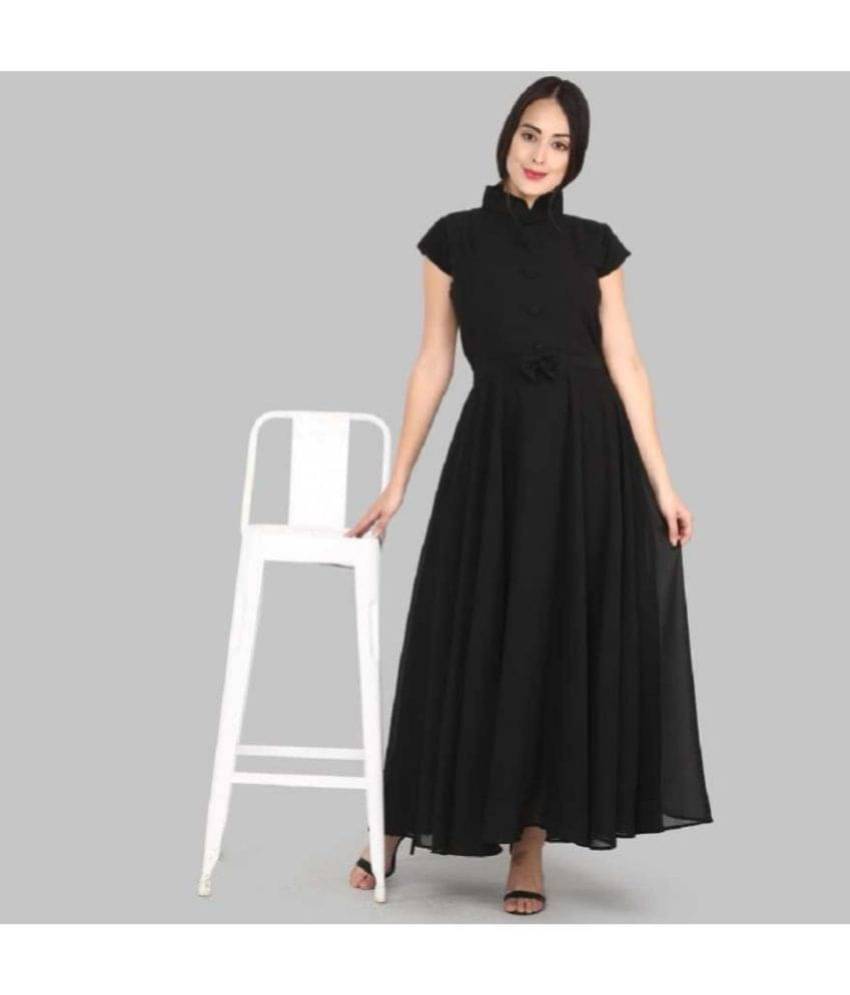 JASH CREATION Women Georgette Solid Gown ( Black ) JASH CREATION Women Georgette Solid Gown ( Black )