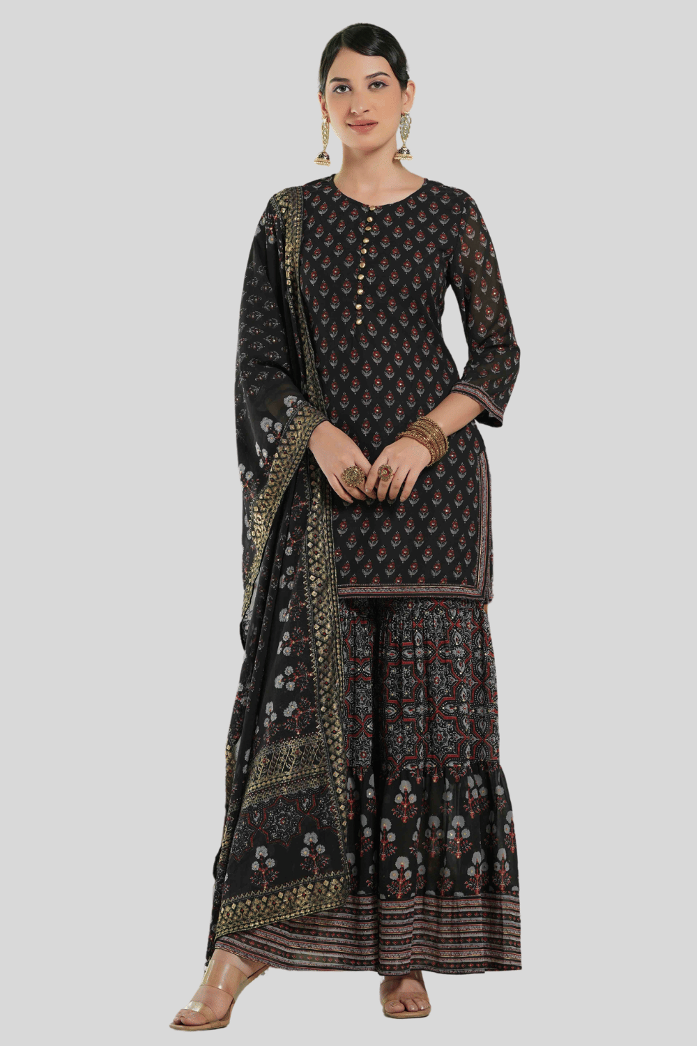 Juniper - Black Straight Georgette Women's Stitched Salwar Suit ( Pack of 1 )