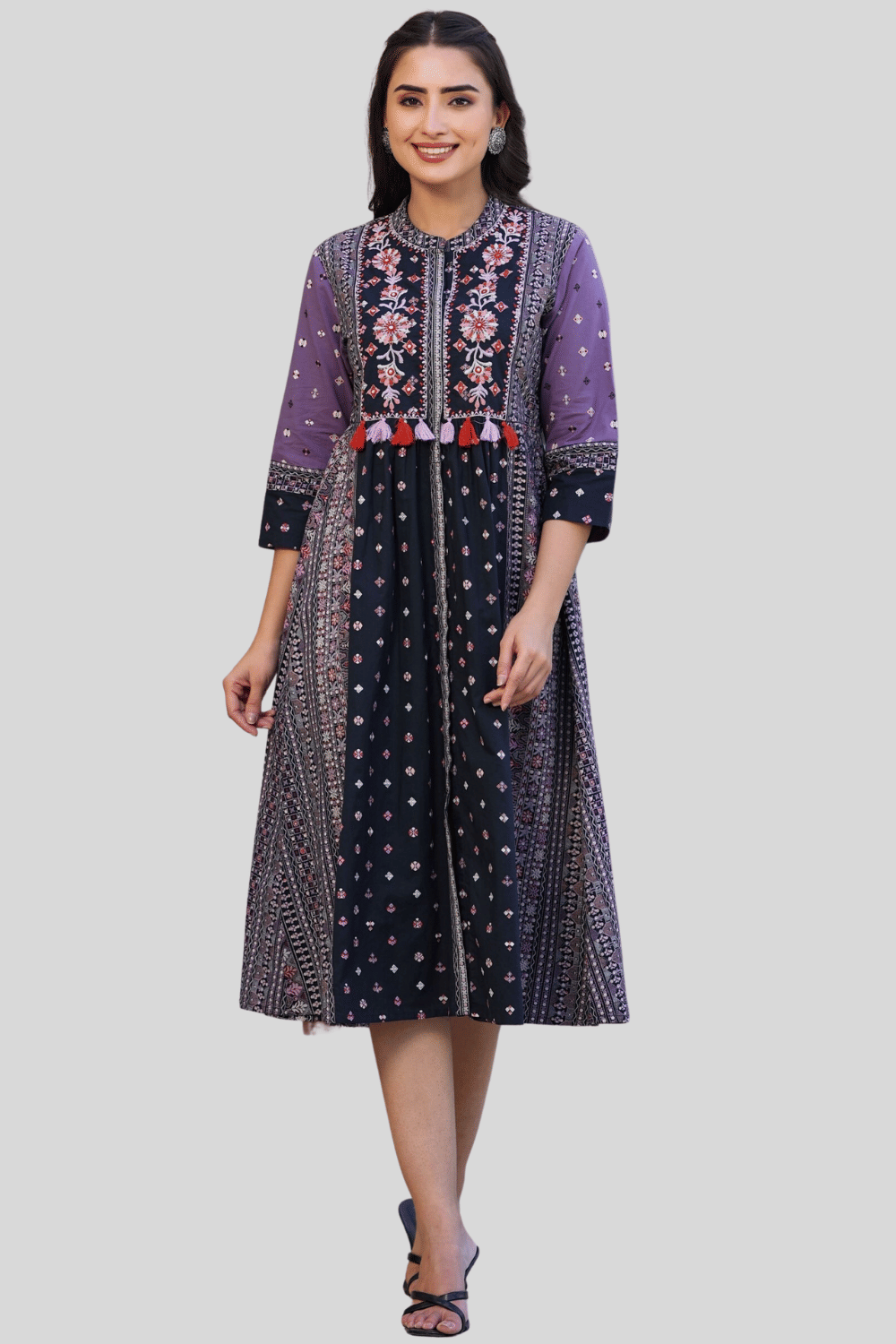 Juniper - Lavender Cotton Blend Women's Fit & Flare Dress ( Pack of 1 )