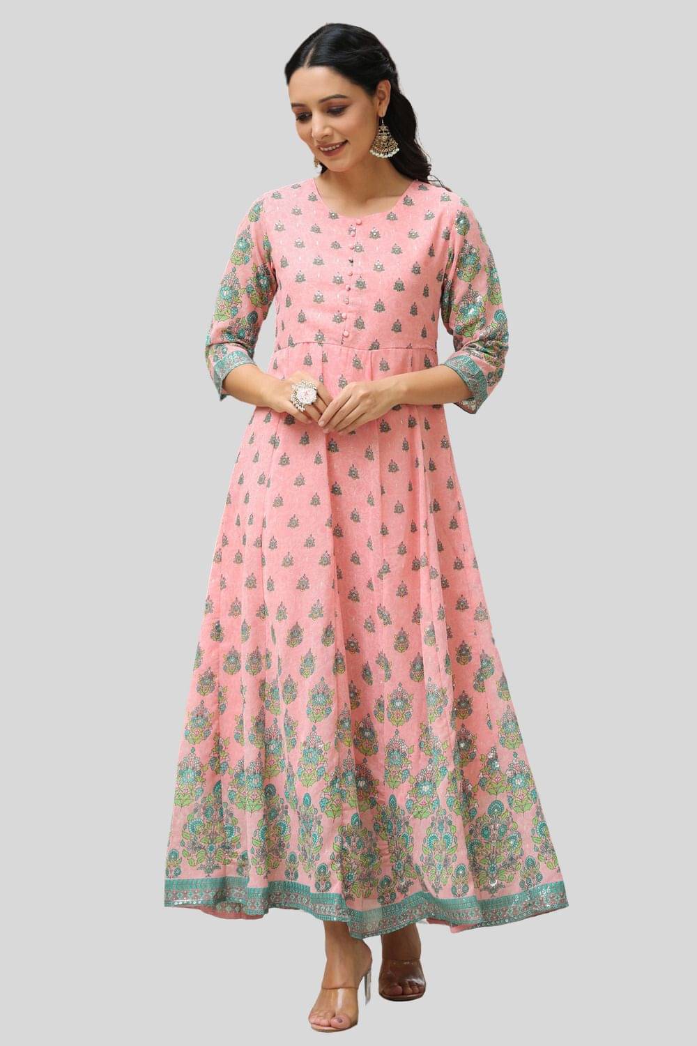 Juniper Women Georgette Printed Ethnic Dress ( Pink ) Juniper Women Georgette Printed Ethnic Dress ( Pink )