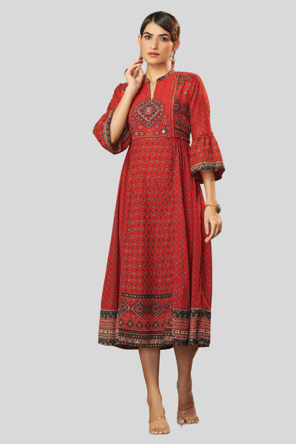 Juniper Women Georgette Printed Ethnic Dress ( Red ) Juniper Women Georgette Printed Ethnic Dress ( Red )
