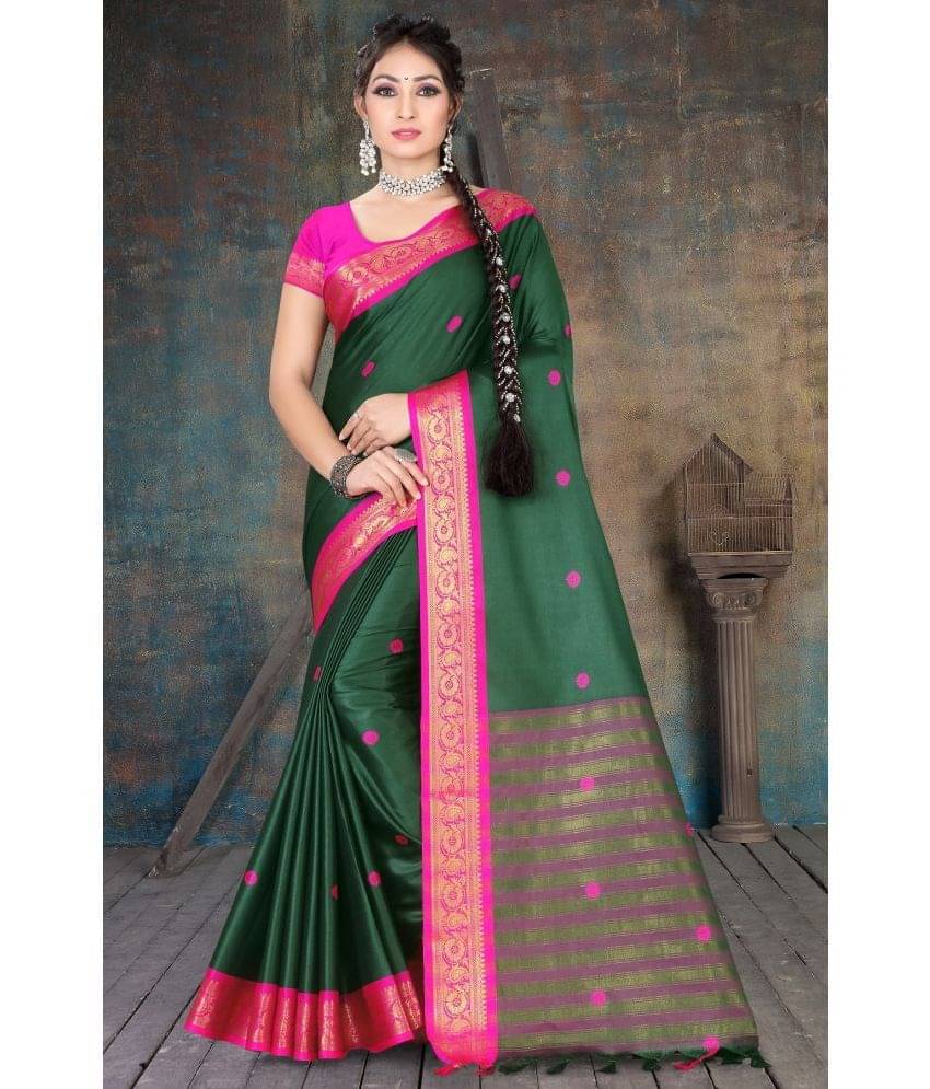 LEELAVATI Silk Embellished Saree With Unstitched Blouse Piece ( Green ) LEELAVATI Silk Embellished Saree With Unstitched Blouse Piece ( Green )