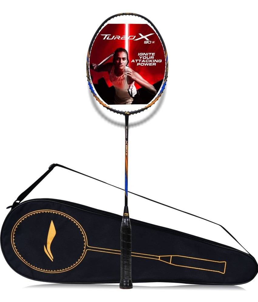 Li-Ning Turbo X III Carbon Fibre Strung Badminton Racket with Free Racket Cover for Seniors (Black/Gold, 87 Grams)     			Li-Ning Turbo X III Carbon Fibre Strung Badminton Racket with Free Racket Cover for Seniors (Black/Gold, 87 Grams)
