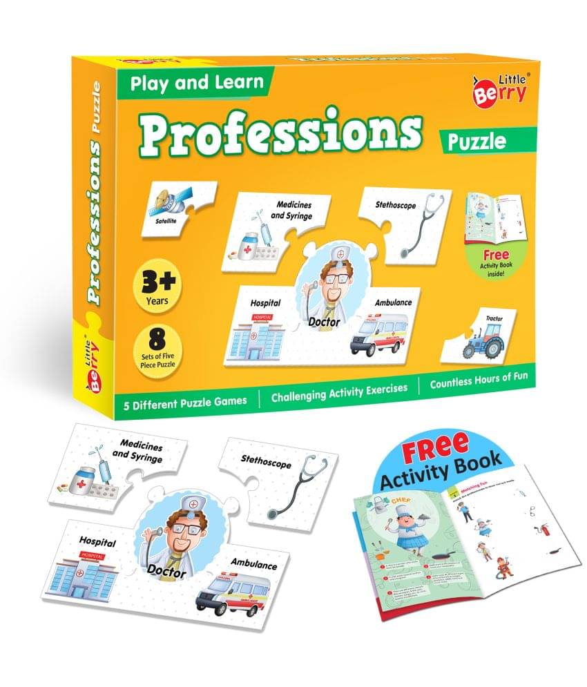 Little Berry Set of Professions Play & Learn Jigsaw Puzzle (40 Pieces), Brain Activity Book | 5 Different Puzzle Games | Learning & Educational Toy for Boys and Girls Above 3 Years Little Berry Set of Professions Play & Learn Jigsaw Puzzle (40 Pieces), Brain Activity Book | 5 Different Puzzle Games | Learning & Educational Toy for Boys and Girls Above 3 Years
