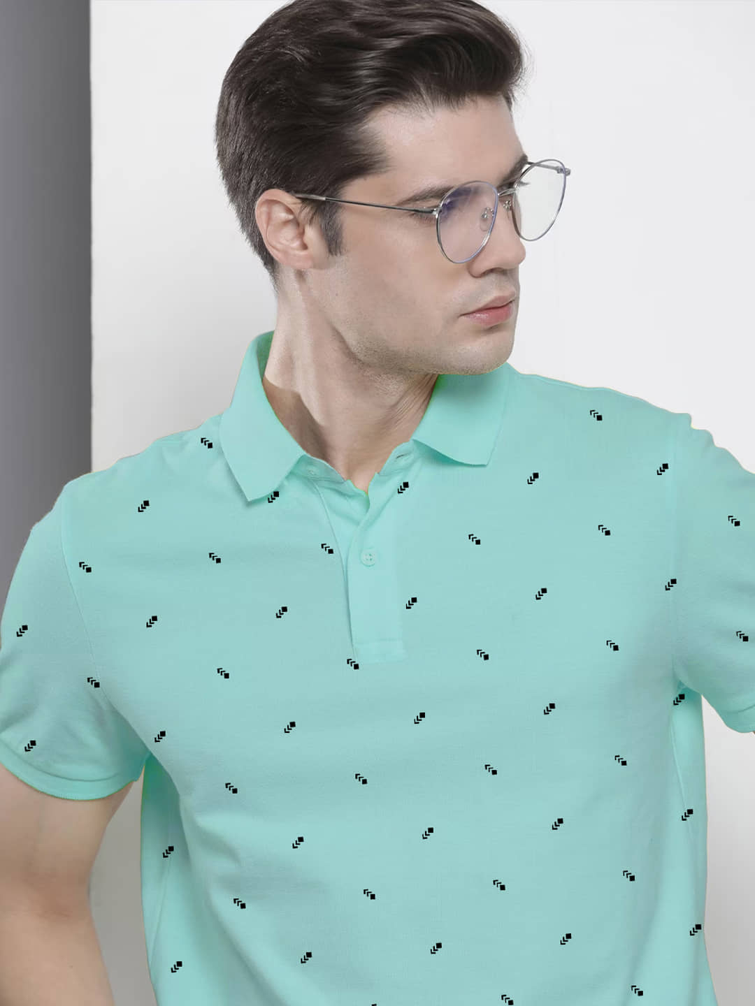 Merriment Pack of 1 Cotton Blend Regular Fit Printed Half Sleeves Men's Polo T Shirt ( Aqua )
