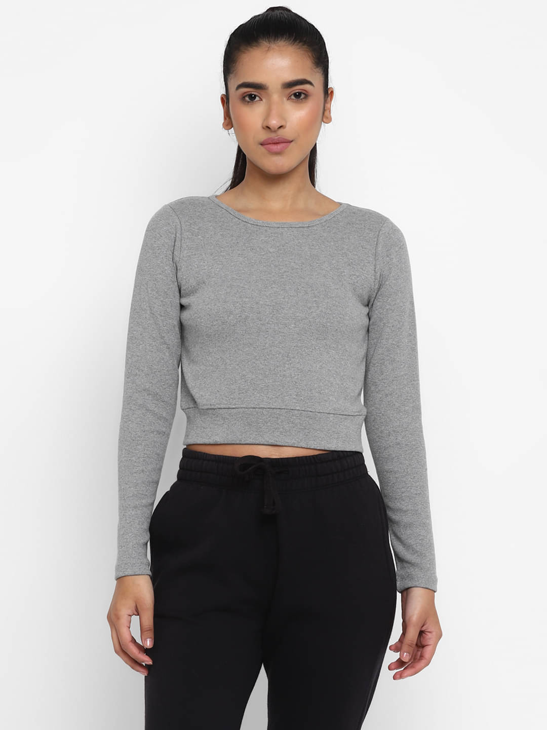     			OFF LIMITS Women Polyester Self Design Regular Fit Round Neck T-Shirt ( Grey Melange )