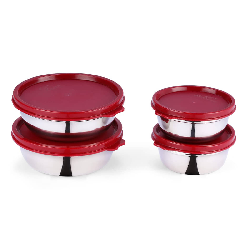    			Oliveware - Steel Red Food Container ( Set of 4 )