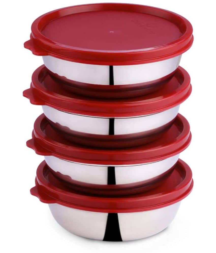 Oliveware - Steel Red Food Container ( Set of 4 )
