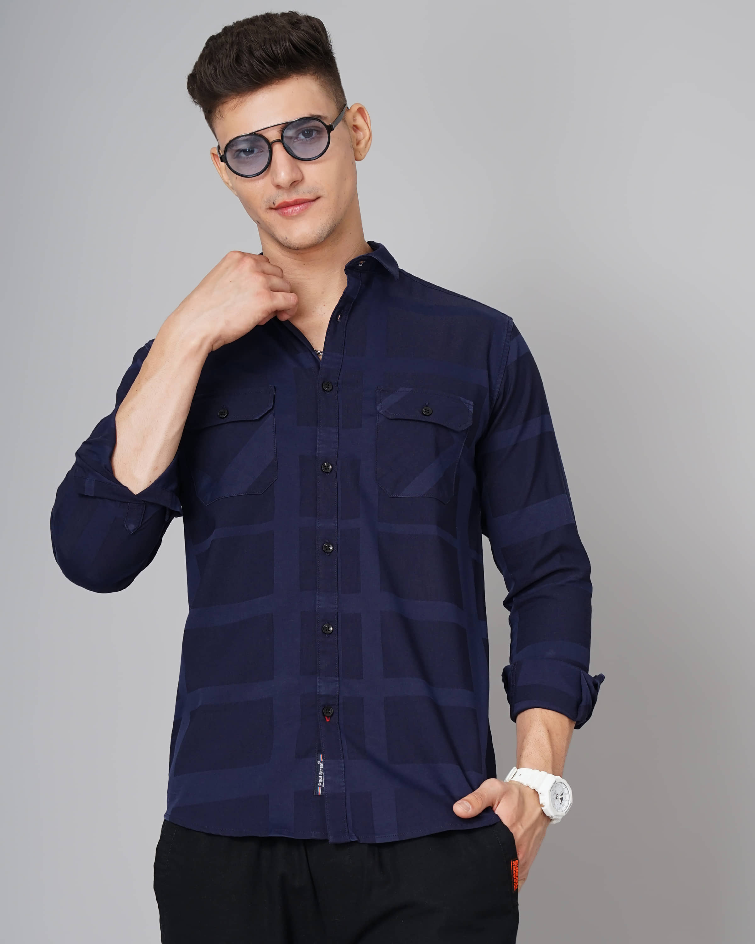 Paul Street - Navy Blue 100% Cotton Slim Fit Men's Casual Shirt ( Pack of 1 )