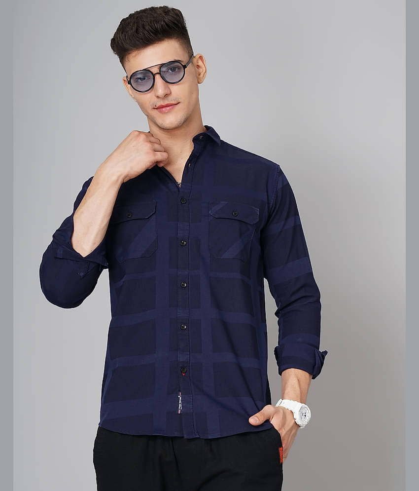 Paul Street - Navy Blue 100% Cotton Slim Fit Men's Casual Shirt ( Pack of 1 )
