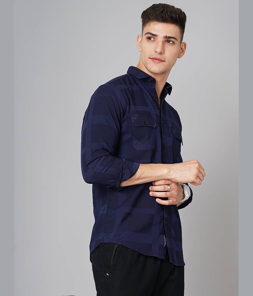 Paul Street - Navy Blue 100% Cotton Slim Fit Men's Casual Shirt ( Pack of 1 )