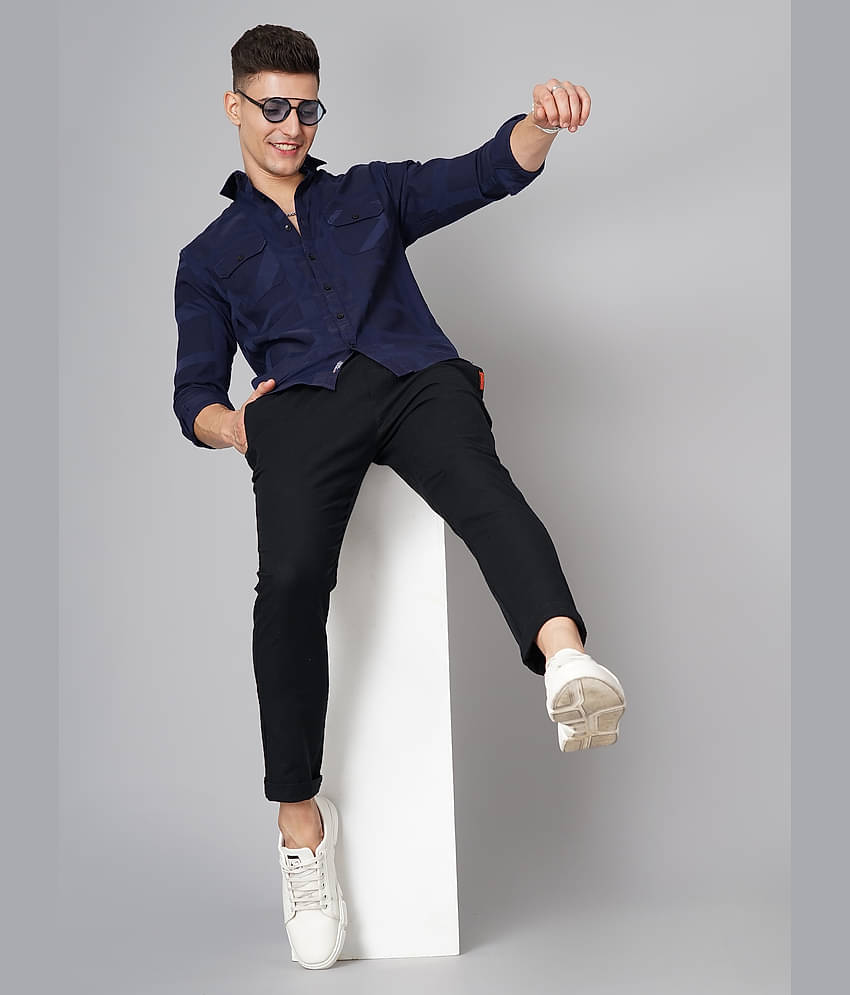 Paul Street - Navy Blue 100% Cotton Slim Fit Men's Casual Shirt ( Pack of 1 )