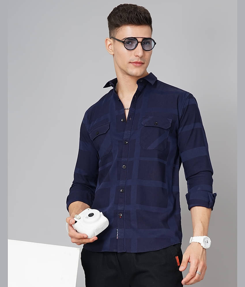 Paul Street - Navy Blue 100% Cotton Slim Fit Men's Casual Shirt ( Pack of 1 )