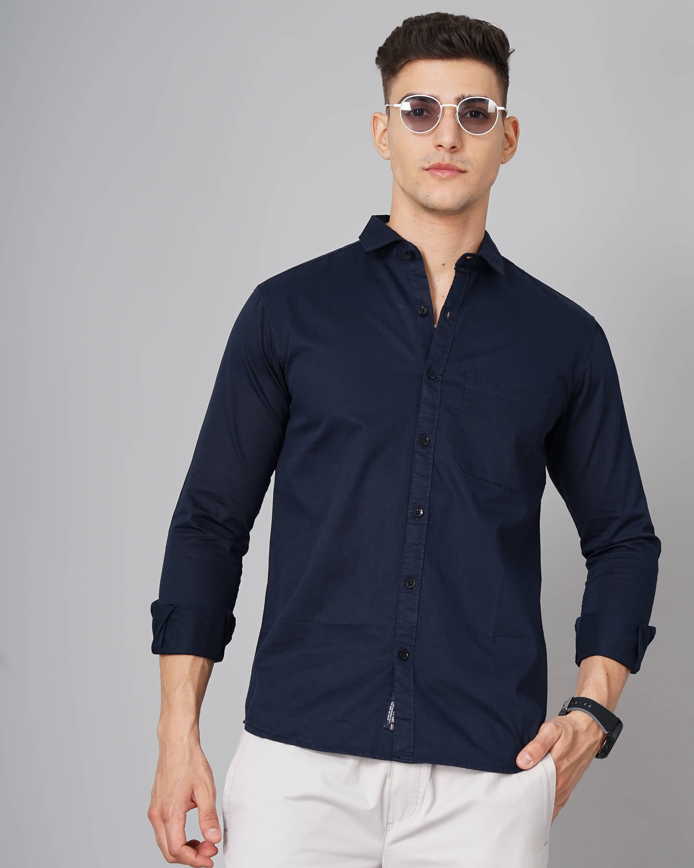 Paul Street - Navy Blue 100% Cotton Slim Fit Men's Casual Shirt ( Pack of 1 ) Paul Street - Navy Blue 100% Cotton Slim Fit Men's Casual Shirt ( Pack of 1 )