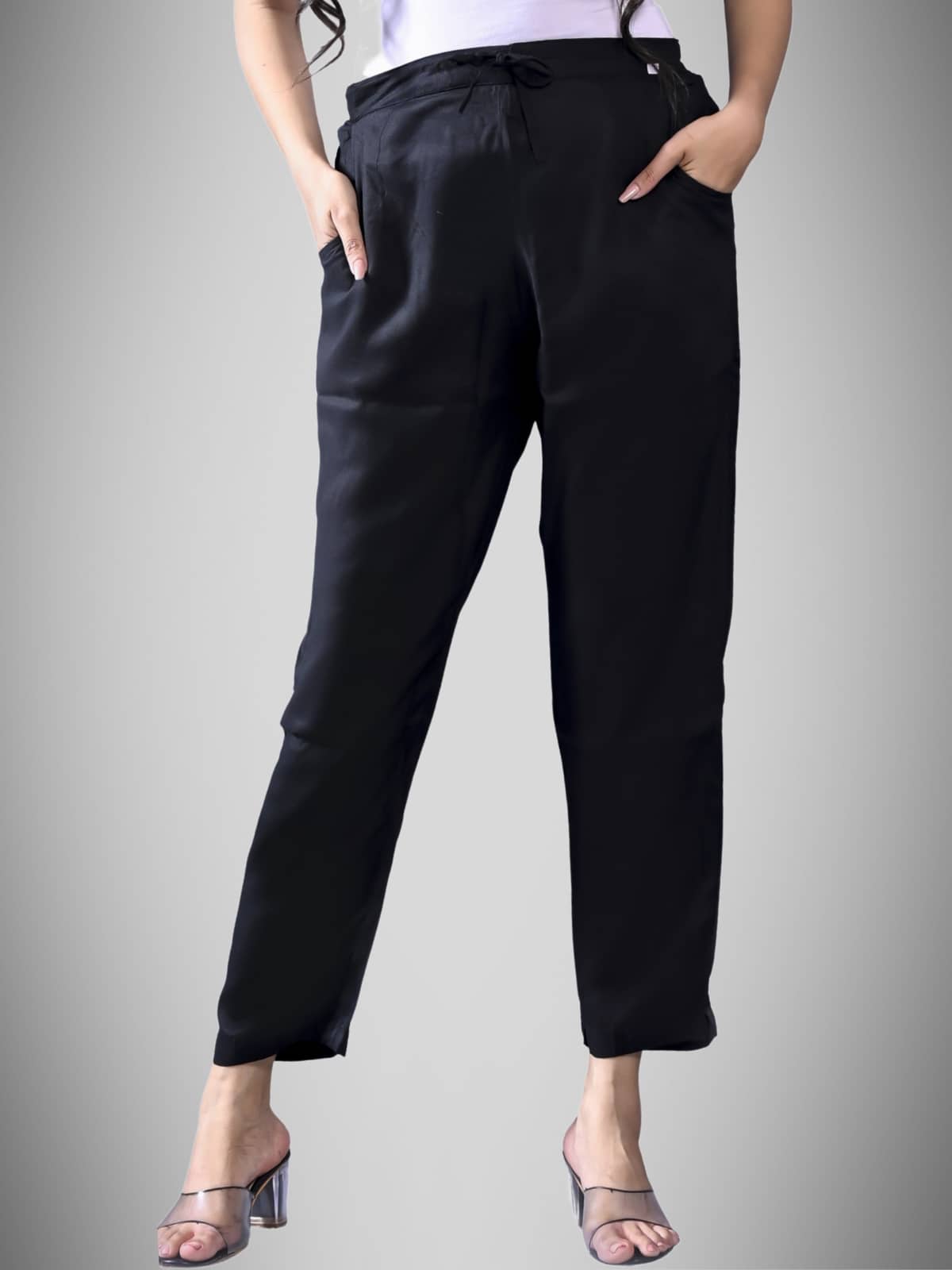 QuaClo - Black Rayon Regular Women's Casual Pants ( Pack of 1 ) - Trousers | Buy online on ZillyBuy