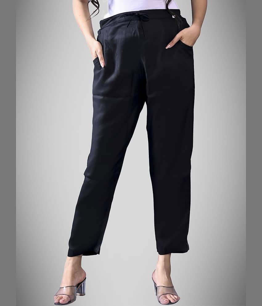 QuaClo - Black Rayon Regular Women's Casual Pants ( Pack of 1 ) - Trousers | Buy online on ZillyBuy