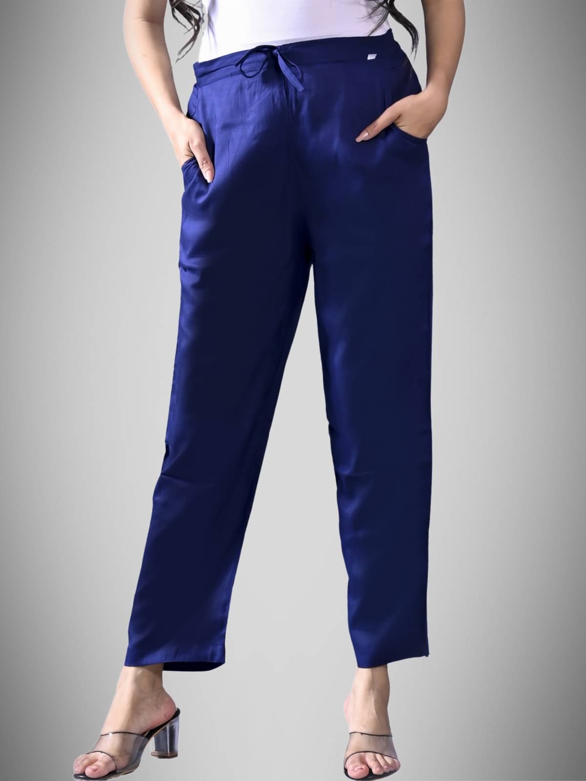     			QuaClo - Navy Blue Rayon Regular Women's Casual Pants ( Pack of 1 )