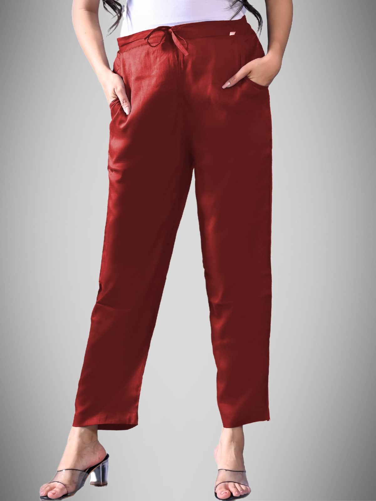 QuaClo - Rust Rayon Regular Women's Casual Pants ( Pack of 1 ) - Trousers | Buy online on ZillyBuy