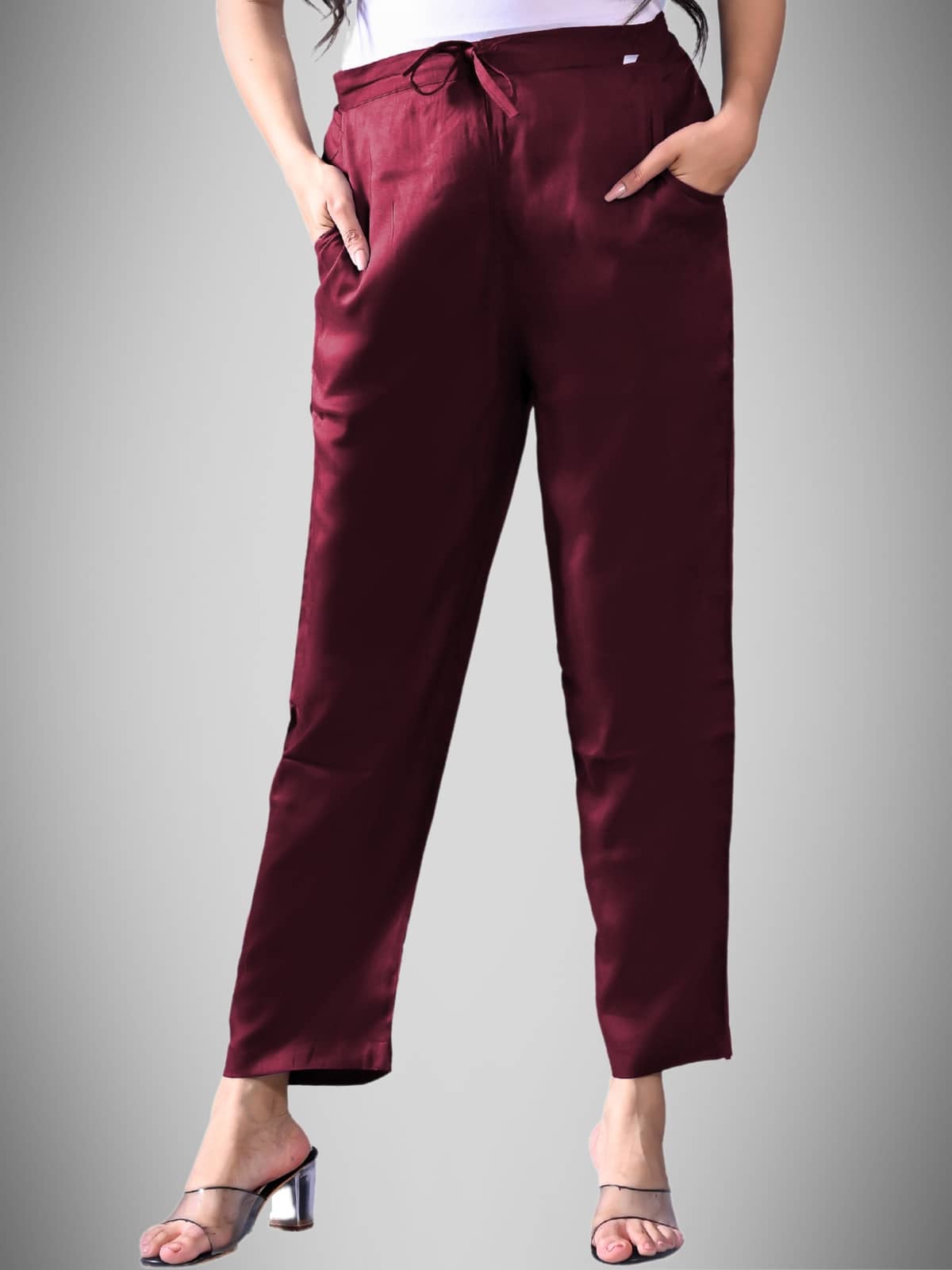 QuaClo - Wine Rayon Regular Women's Casual Pants ( Pack of 1 ) - Trousers | Buy online on ZillyBuy