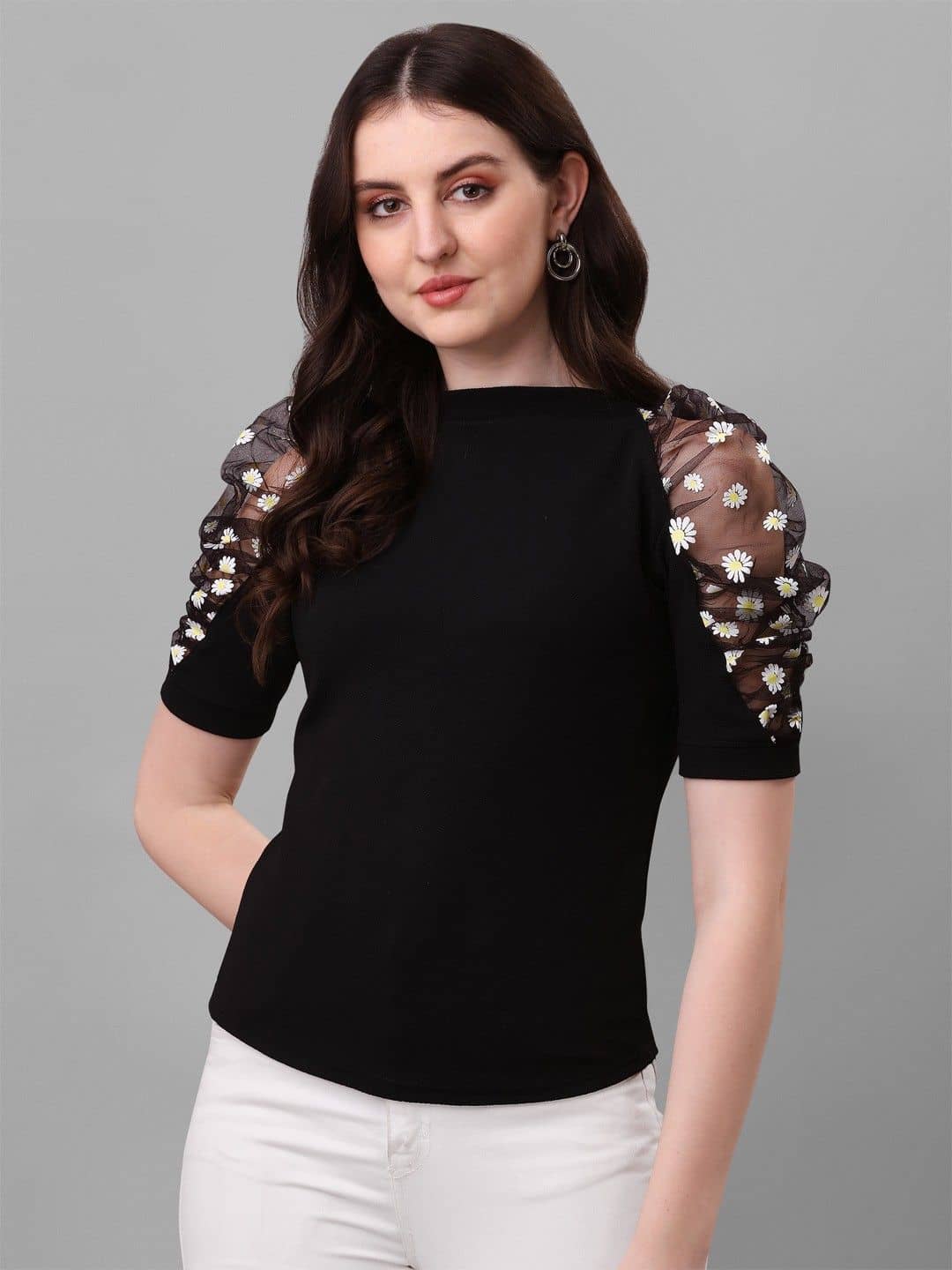 Sheetal associates Women's Cotton Blend Regular Top ( Black )