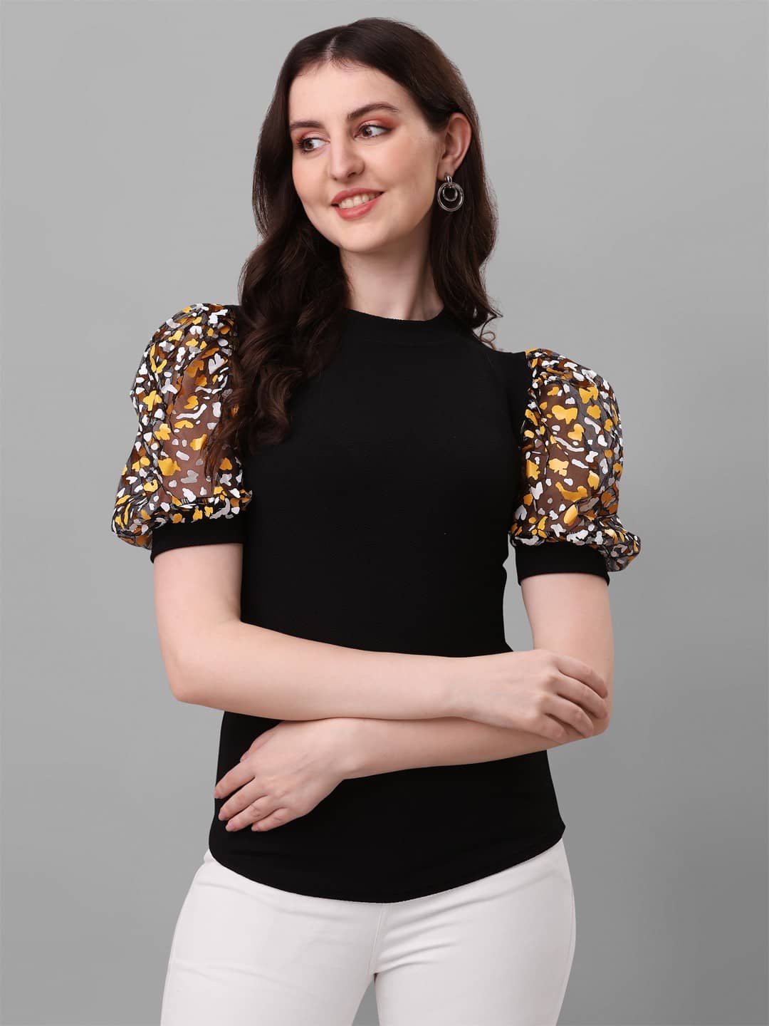 Sheetal associates Women's Cotton Blend Regular Top ( Black )