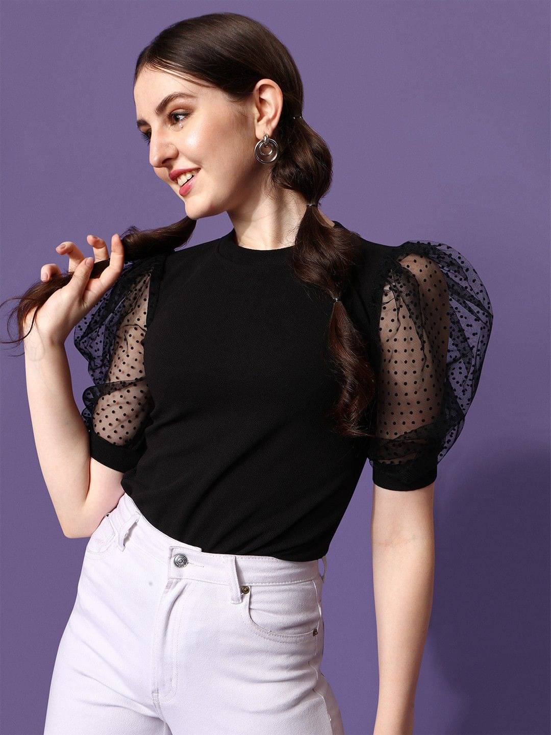 Sheetal associates Women's Cotton Blend Regular Top ( Black )     			Sheetal associates Women's Cotton Blend Regular Top ( Black )