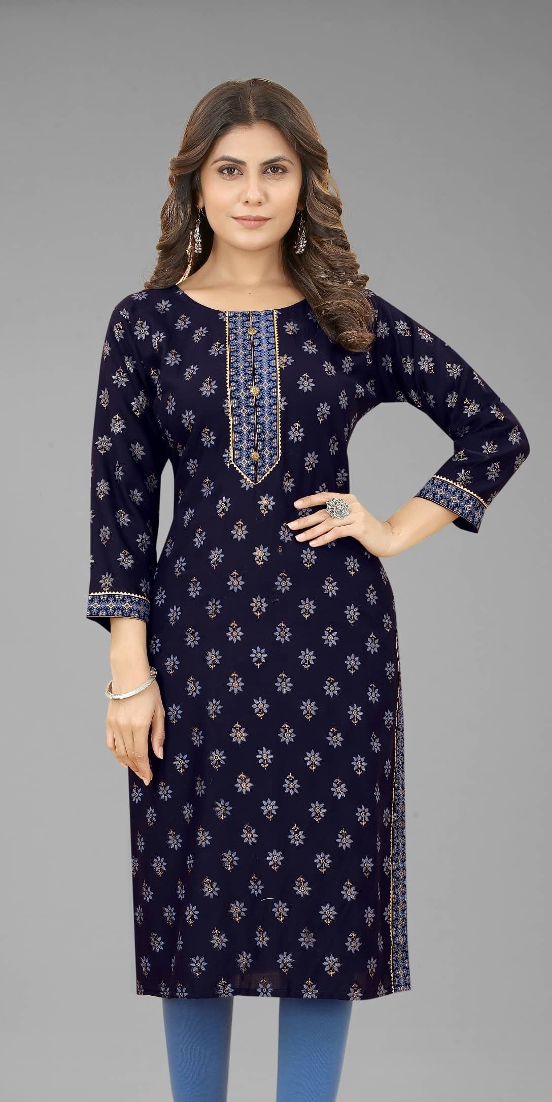 dk life style - Navy Blue Rayon Women's Straight Kurti ( Pack of 1 ) - Kurtis, Tunics | Buy online on ZillyBuy