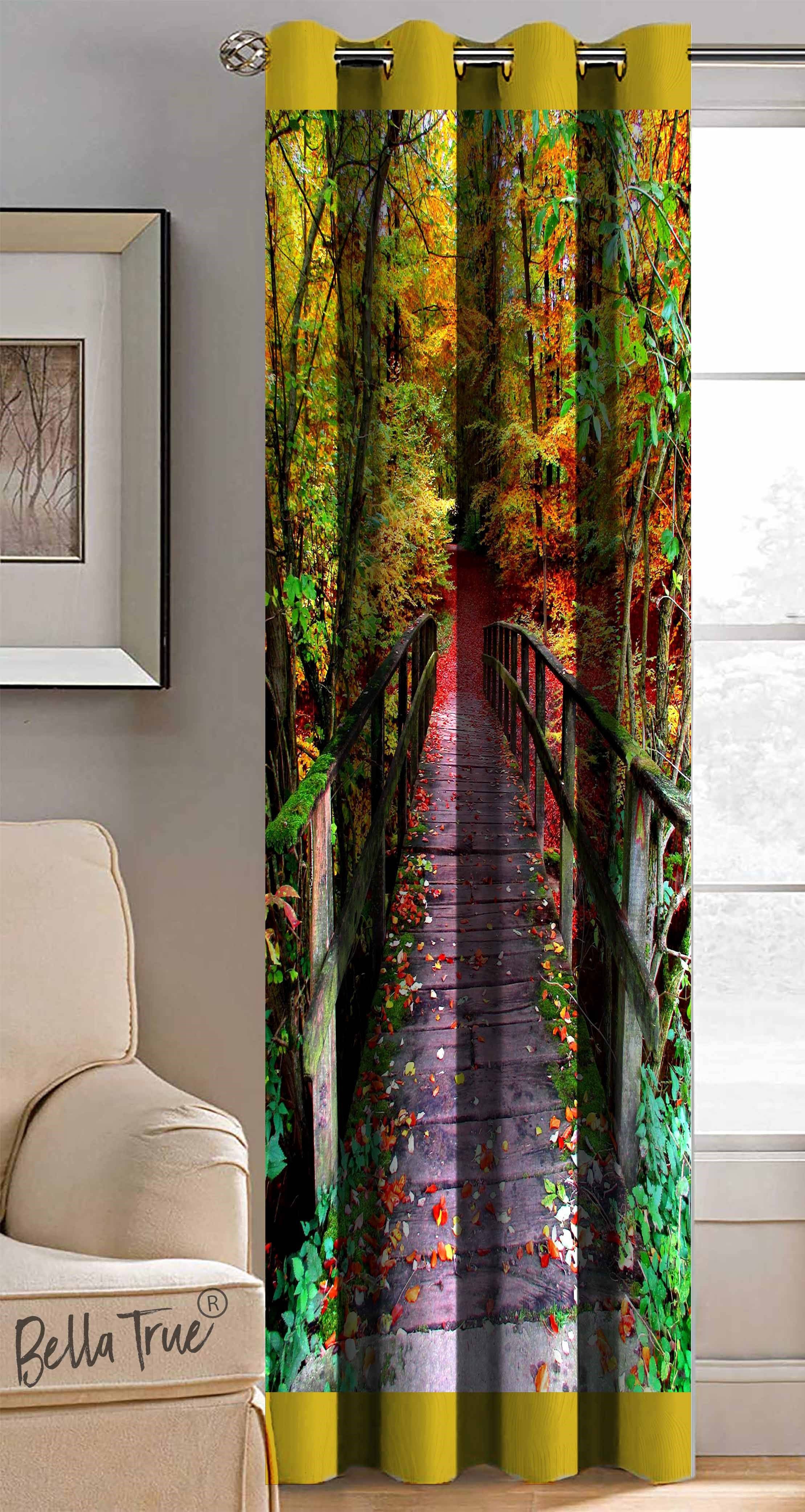     			BELLA TRUE Abstract Printed Semi-Transparent Eyelet Curtain 5 ft ( Pack of 1 ) - Multicolor